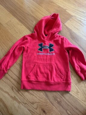 Under Armour Kids Red Pullover Hoodie with Black Logo